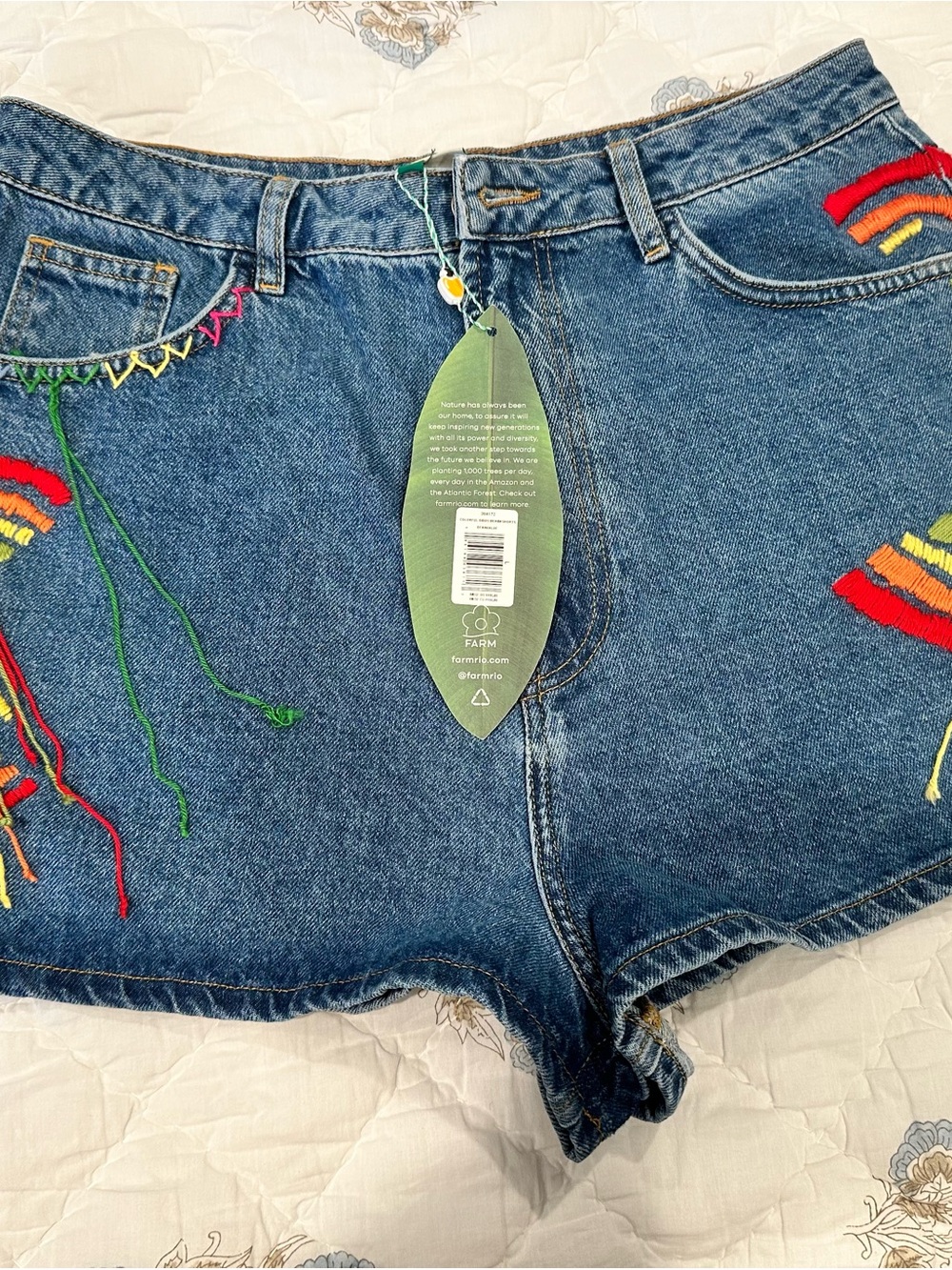 FARM Rio Blue Denim Shorts with Multicolor Embroidery size large